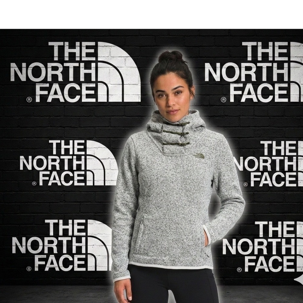 🔥The North Face 🖤💚🖤Crescent Hooded Pullover Fleece Sweater Grey Small